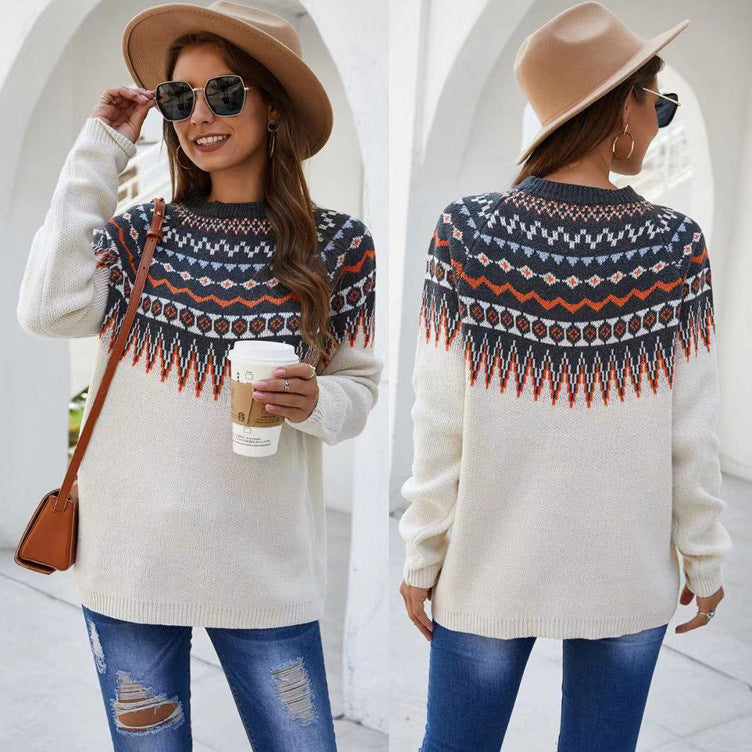 Womens knitted long-sleeve o-neck sweater