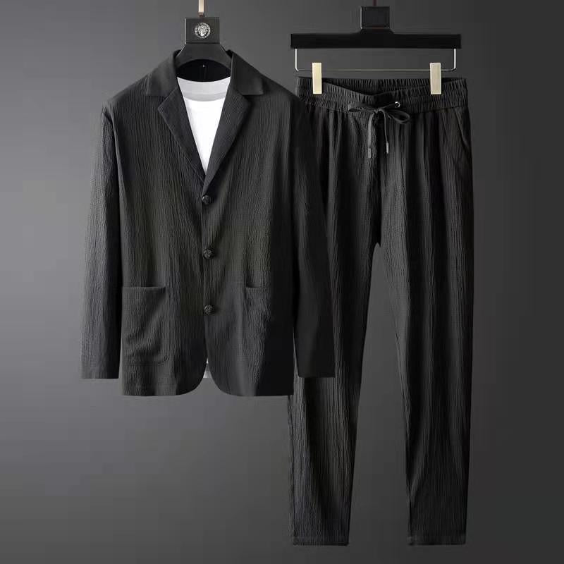 Men’s Casual Suit – Tailored Fit Blazer & Jogger Trousers – Textured Fabric – 3-Button Closure