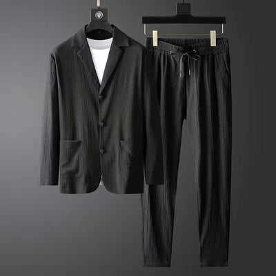 Men’s Casual Suit – Tailored Fit Blazer & Jogger Trousers – Textured Fabric – 3-Button Closure