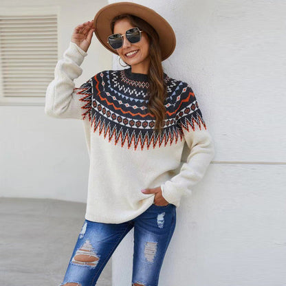 Womens knitted long-sleeve o-neck sweater