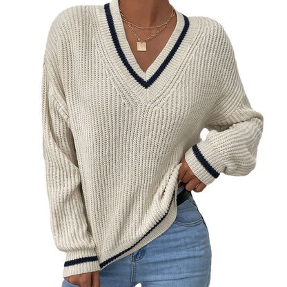 Women's striped V-neck sweater