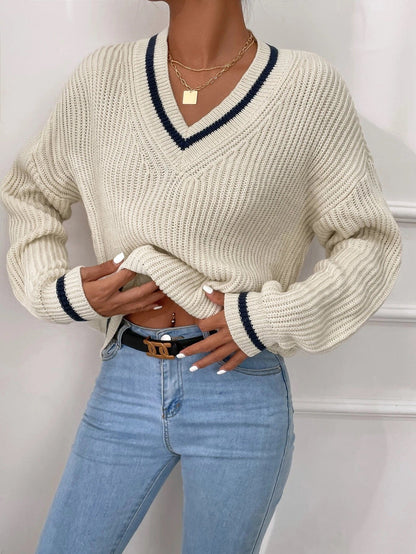 Women's striped V-neck sweater