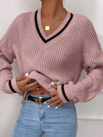 Women's striped V-neck sweater