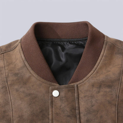 Men’s Leather Jacket – Structured Fit – Zip Front with Snap Placket – Ribbed Trim