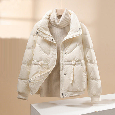 Women’s Puffer Jacket – Quilted Design – Relaxed Fit  – High Collar – Zip Front