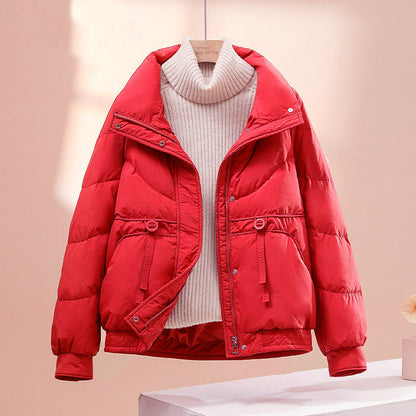 Women’s Puffer Jacket – Quilted Design – Relaxed Fit  – High Collar – Zip Front