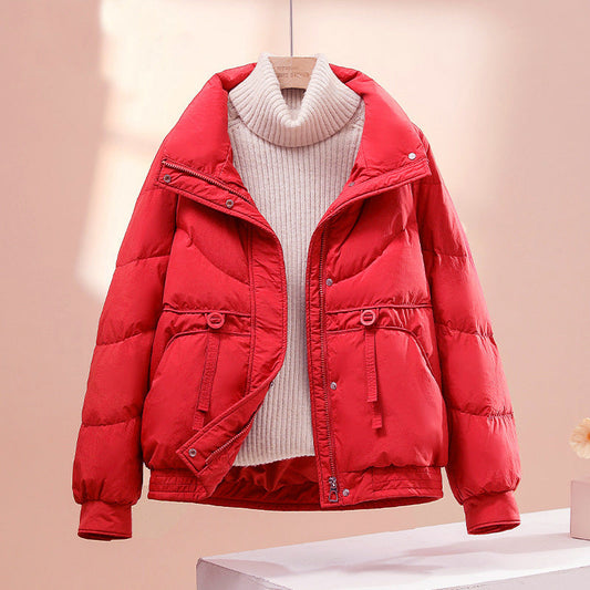 Women’s Puffer Jacket – Quilted Design – Relaxed Fit  – High Collar – Zip Front