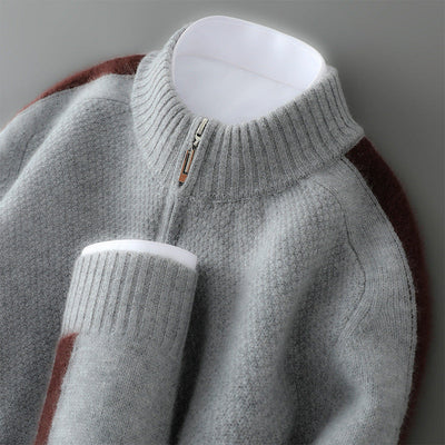 Men’s Sweater – Wool – Classic Fit – Half Zip – Ribbed Collar and Cuffs