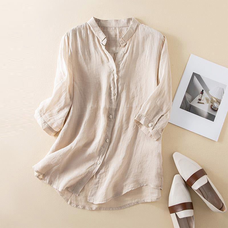 Women's casual button-down 3/4 sleeve cotton blouse