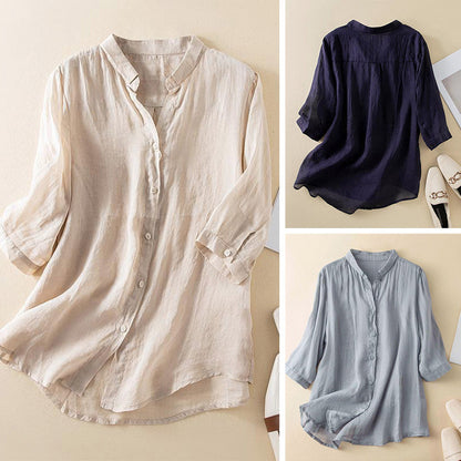 Women's casual button-down 3/4 sleeve cotton blouse