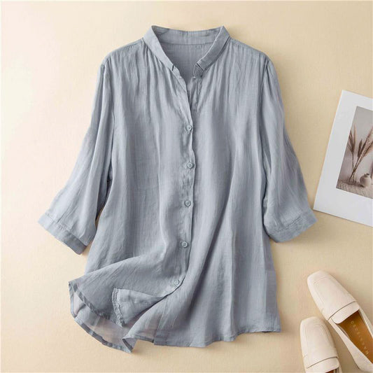 Women's casual button-down 3/4 sleeve cotton blouse