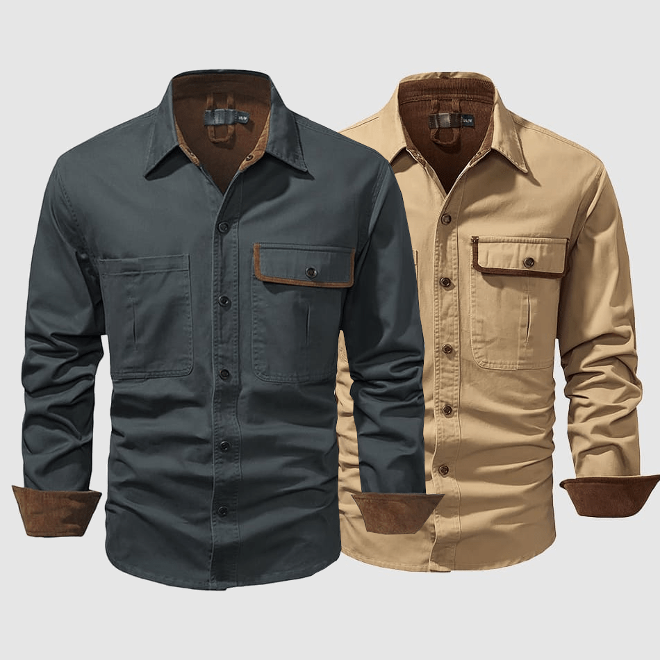 Men’s Button-Up Shirt - Long Sleeve - Classic Collar - Chest Pockets