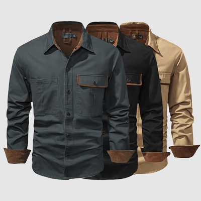 Men’s Button-Up Shirt - Long Sleeve - Classic Collar - Chest Pockets