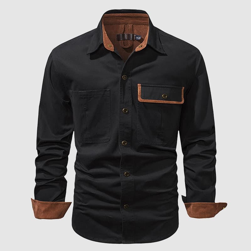 Men's cotton shirt with contrasting pockets and cuffs