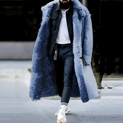 Men’s Longline Trench Coat – Oversized Fit – Shearling Lined – Insulated Warm Outerwear