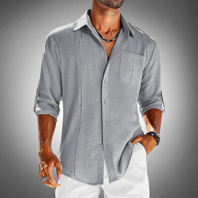 Men’s Long-Sleeve Button-Up Shirt - Classic Collar - Lightweight Breathable Casual Wear