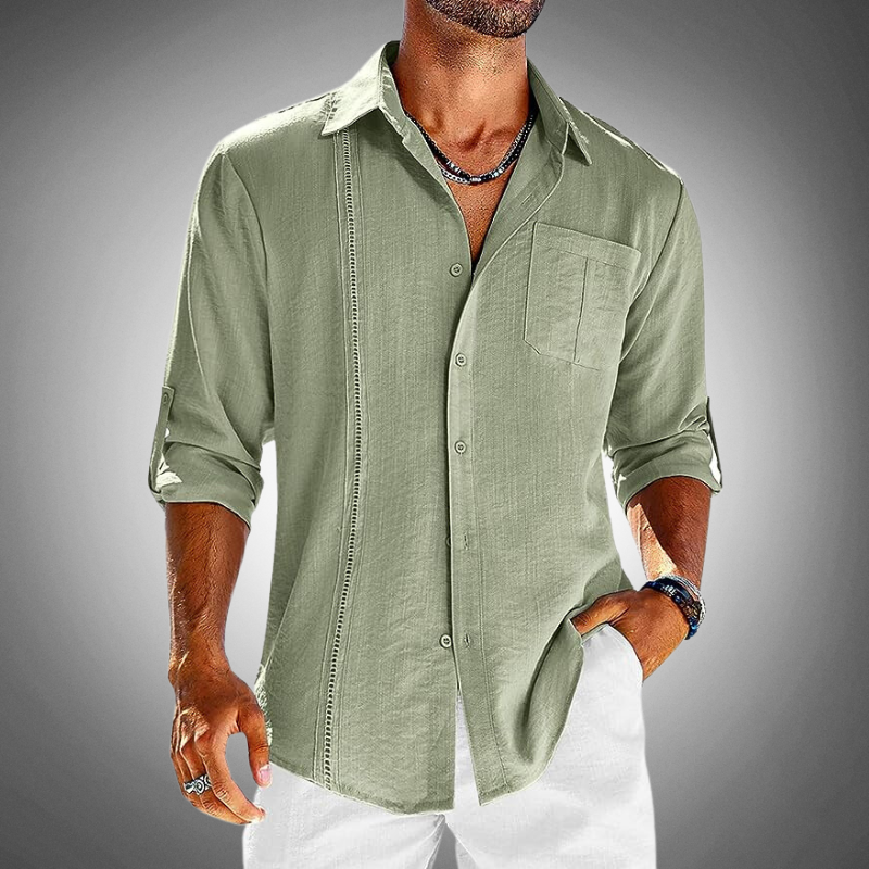 Men’s Long-Sleeve Button-Up Shirt - Classic Collar - Lightweight Breathable Casual Wear