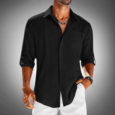 Men’s Long-Sleeve Button-Up Shirt - Classic Collar - Lightweight Breathable Casual Wear