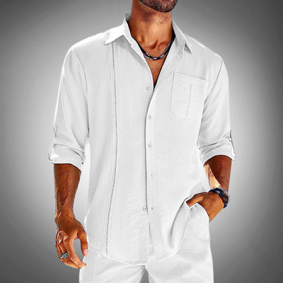 Men’s Long-Sleeve Button-Up Shirt - Classic Collar - Lightweight Breathable Casual Wear