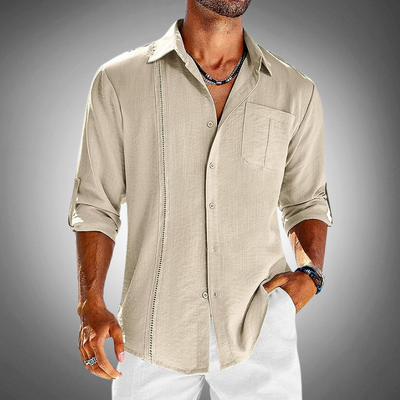 Men’s Long-Sleeve Button-Up Shirt - Classic Collar - Lightweight Breathable Casual Wear