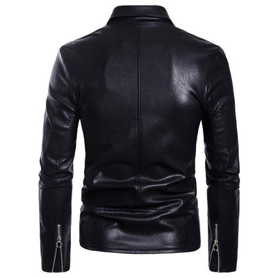 Men’s Leather Biker Jacket – Slim Fit – Notched Lapel – Asymmetrical Zip Closure