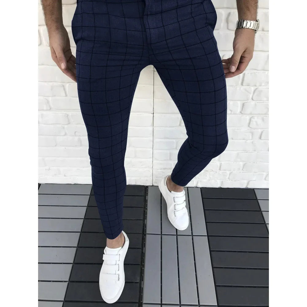 Men's Slim-Fit Modern Checked Pants