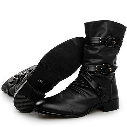 Men's punk rock boots with buckles