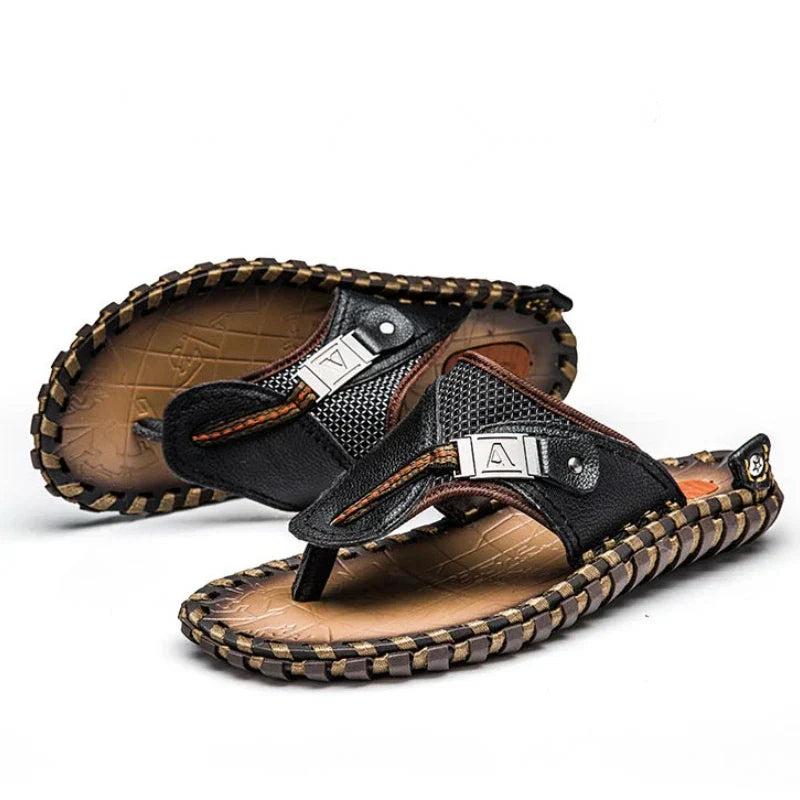 Men’s Flip-Flops – Strap – Textured Footbed – Flat Sole Casual Comfort