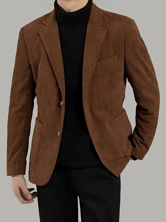 Men’s Blazer – Tailored Fit – Corduroy – Single Breasted – Notched Lapel – Patch Pockets