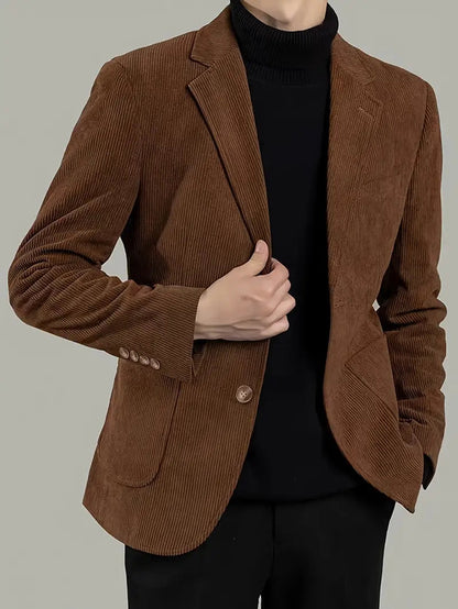 Men’s Blazer – Tailored Fit – Corduroy – Single Breasted – Notched Lapel – Patch Pockets