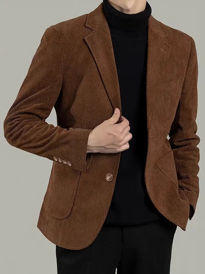 Men’s Blazer – Tailored Fit – Corduroy – Single Breasted – Notched Lapel – Patch Pockets