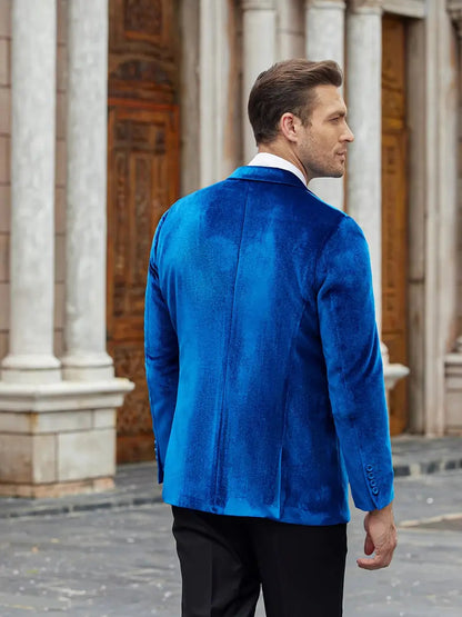 Men’s Formal Blazer – Tailored Fit – Velvet Finish – Satin Lapel – Single Button