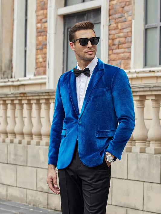 Men’s Formal Blazer – Tailored Fit – Velvet Finish – Satin Lapel – Single Button