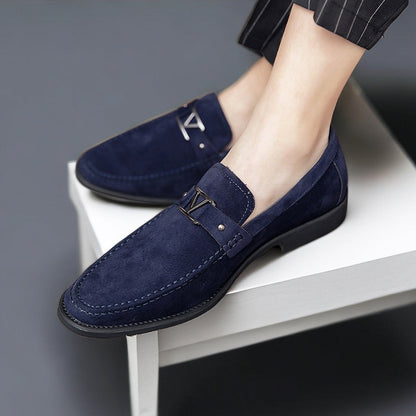 Men’s Slip-On Loafers – Suede Look – Streamlined Fit – Metal Detail – Classic Design