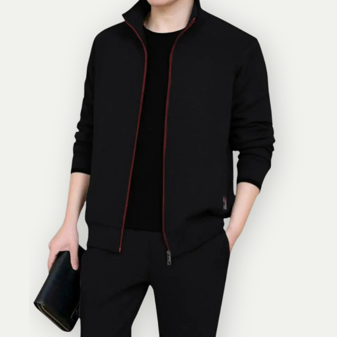 Men’s Zip-Up Jacket – Slim Fit – High Collar – Ribbed Hems – Cotton Blend