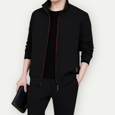 Men’s Zip-Up Jacket – Slim Fit – High Collar – Ribbed Hems – Cotton Blend