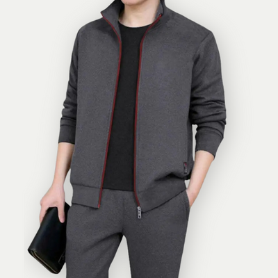 Men’s Zip-Up Jacket – Slim Fit – High Collar – Ribbed Hems – Cotton Blend