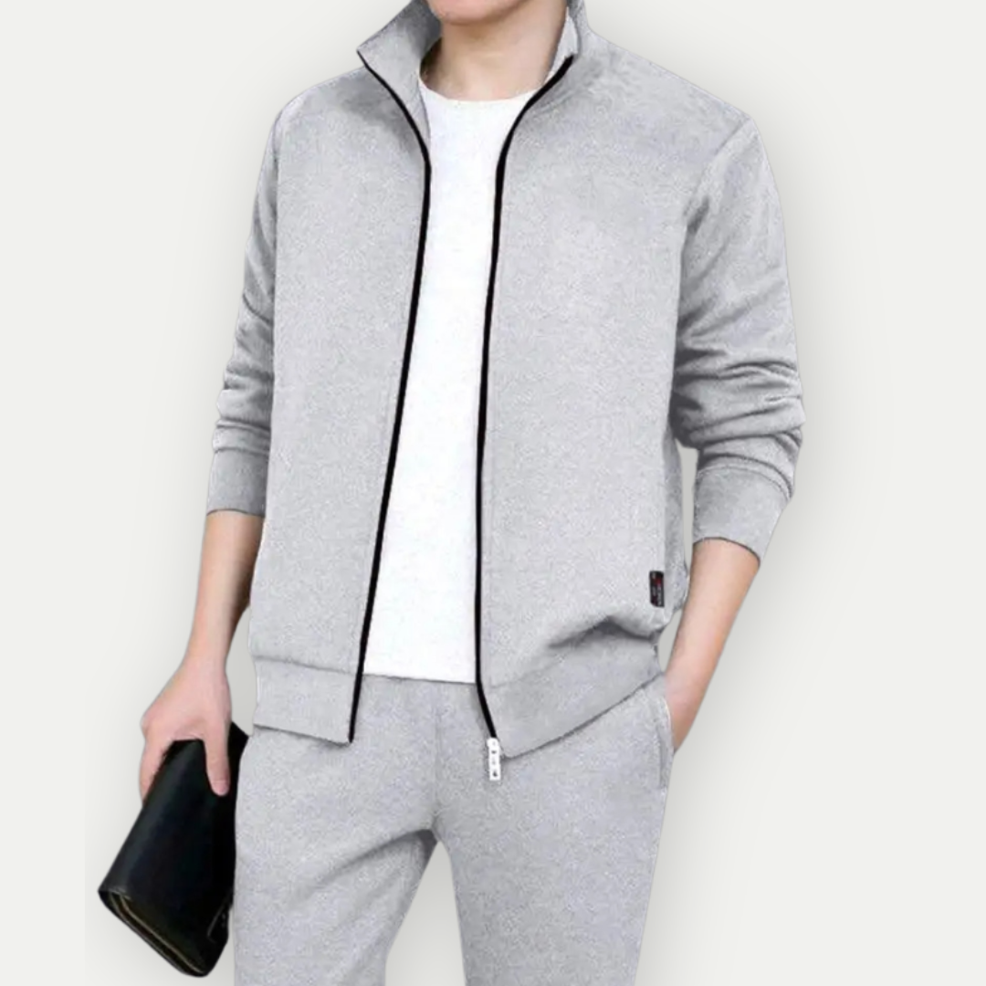Men’s Zip-Up Jacket – Slim Fit – High Collar – Ribbed Hems – Cotton Blend
