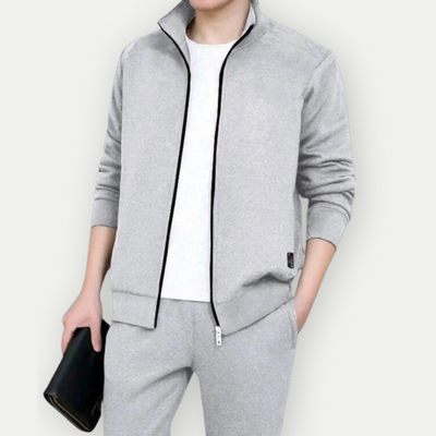 Men’s Zip-Up Jacket – Slim Fit – High Collar – Ribbed Hems – Cotton Blend