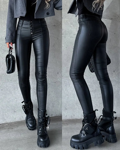 Women's fashionable high waist PU leather pants