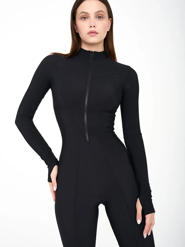 Women's skinny zipper long sleeve bodysuit