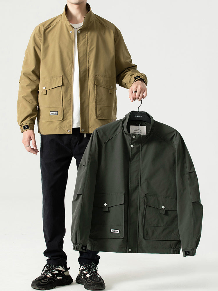 Men’s Casual Jacket - Stand-Up Collar - Full Zip & Button Closure - Adjustable Cuffs