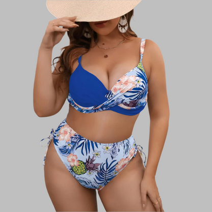 Women’s Bikini Set – Twist Front Top – High Waist – Adjustable Straps and Side Ties