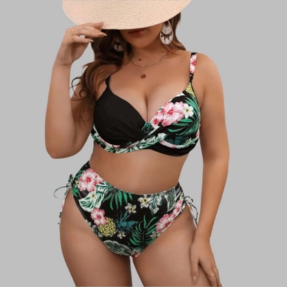 Women’s Bikini Set – Twist Front Top – High Waist – Adjustable Straps and Side Ties