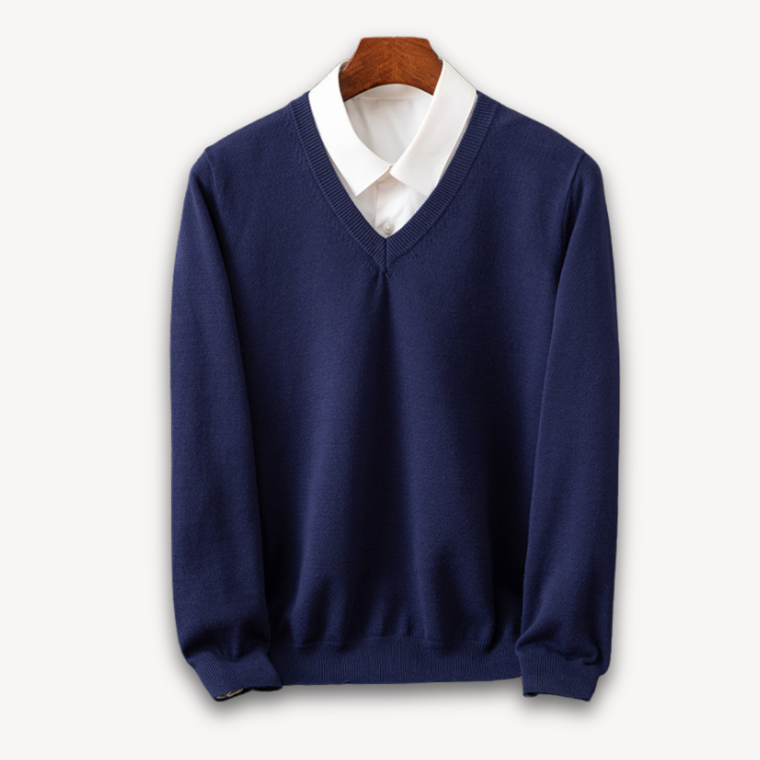 Men’s V-Neck Sweater – Slim Fit – Lightweight Cashmere – Ribbed Trim – Versatile Style