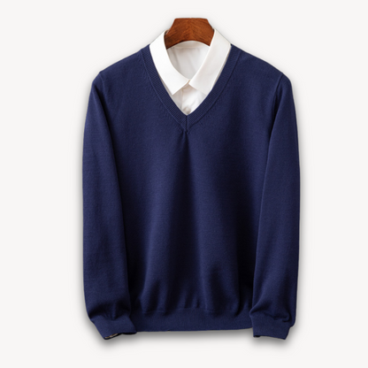 Men’s V-Neck Sweater – Slim Fit – Lightweight Cashmere – Ribbed Trim – Versatile Style