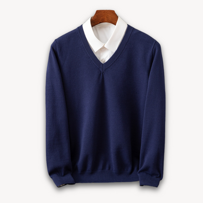 Men’s V-Neck Sweater – Slim Fit – Lightweight Cashmere – Ribbed Trim – Versatile Style