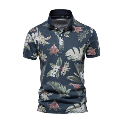 Men’s Polo Shirt – Slim Fit – Breathable Blend – Tropical Print – Short Sleeve