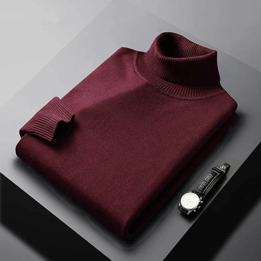 Men’s Turtleneck Sweater - Knitted - Slim Fit - Long Sleeve Warm Pullover