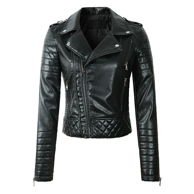 Women's Biker Jacket - Faux Leather - Quilted Panels - Asymmetrical Zip - Tailored Fit